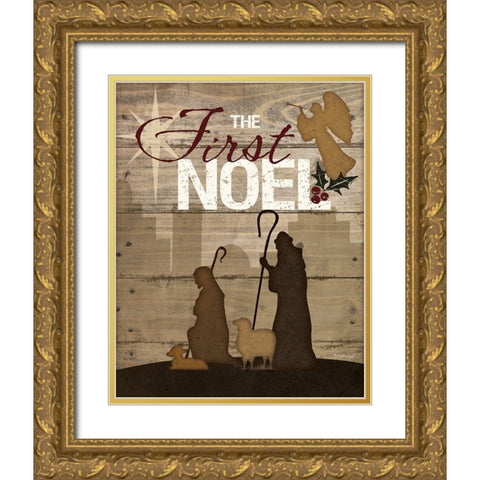 First Noel Gold Ornate Wood Framed Art Print with Double Matting by Pugh, Jennifer