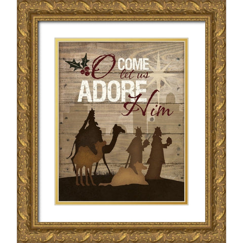 Let Us Adore Him Gold Ornate Wood Framed Art Print with Double Matting by Pugh, Jennifer