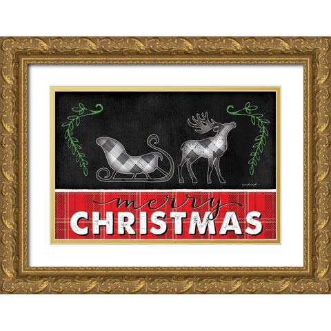 Merry Christmas Gold Ornate Wood Framed Art Print with Double Matting by Pugh, Jennifer