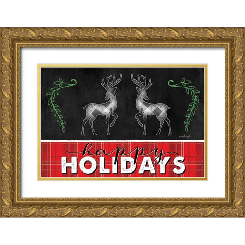 Happy Holidays Gold Ornate Wood Framed Art Print with Double Matting by Pugh, Jennifer