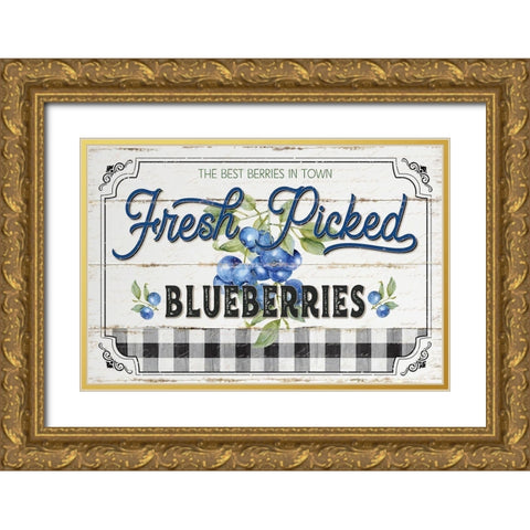 Blueberries Gold Ornate Wood Framed Art Print with Double Matting by Pugh, Jennifer