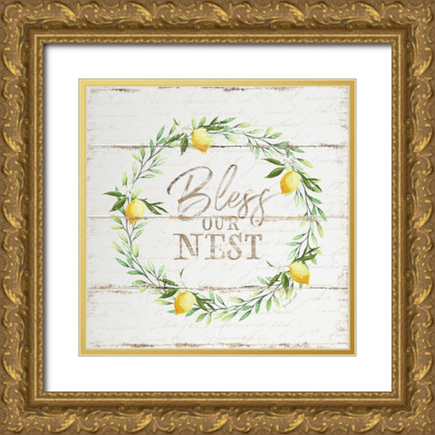 Bless Our Nest Gold Ornate Wood Framed Art Print with Double Matting by Pugh, Jennifer