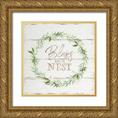 Bless Our Nest Gold Ornate Wood Framed Art Print with Double Matting by Pugh, Jennifer