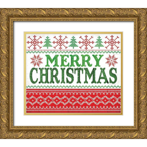 Merry Christmas Gold Ornate Wood Framed Art Print with Double Matting by Pugh, Jennifer