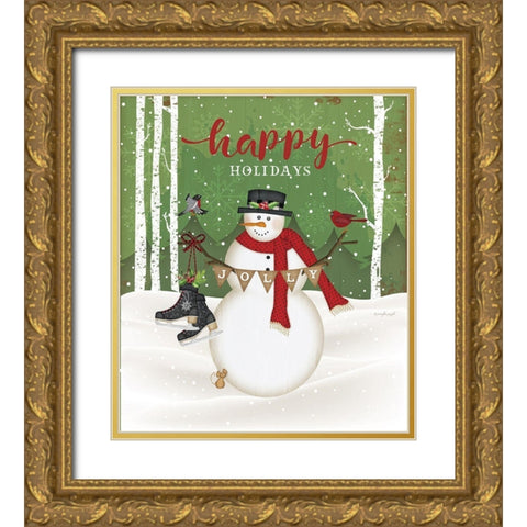 Jolly Happy Holidays Gold Ornate Wood Framed Art Print with Double Matting by Pugh, Jennifer