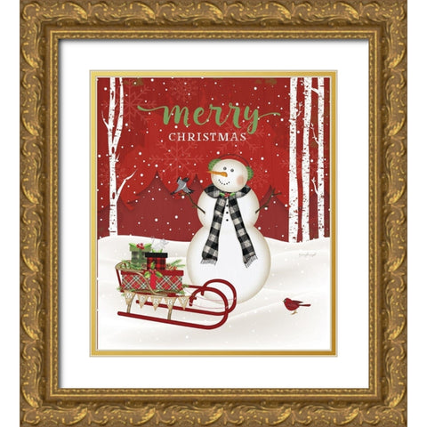 Merry Christmas Gold Ornate Wood Framed Art Print with Double Matting by Pugh, Jennifer