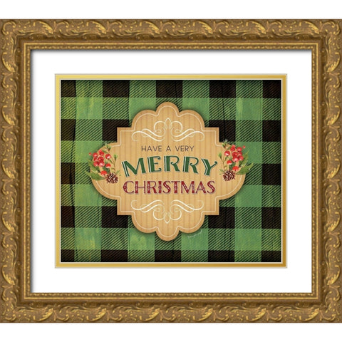 Merry Christmas Gold Ornate Wood Framed Art Print with Double Matting by Pugh, Jennifer