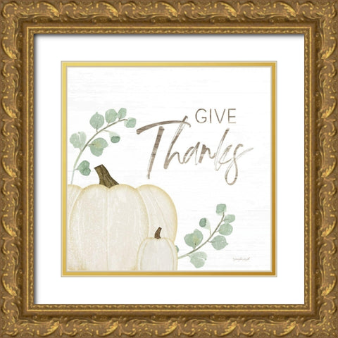 Give Thanks Gold Ornate Wood Framed Art Print with Double Matting by Pugh, Jennifer