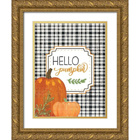 Hello Pumpkin Gold Ornate Wood Framed Art Print with Double Matting by Pugh, Jennifer