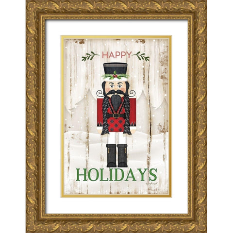 Happy Holidays Gold Ornate Wood Framed Art Print with Double Matting by Pugh, Jennifer
