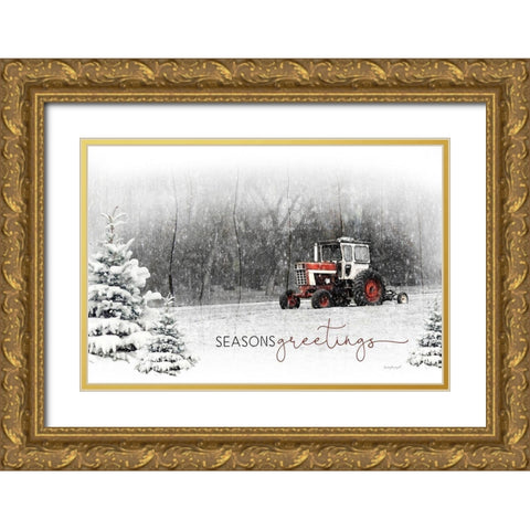 Seasons Greetings Gold Ornate Wood Framed Art Print with Double Matting by Pugh, Jennifer