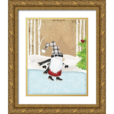 Skating Gnome Gold Ornate Wood Framed Art Print with Double Matting by Pugh, Jennifer
