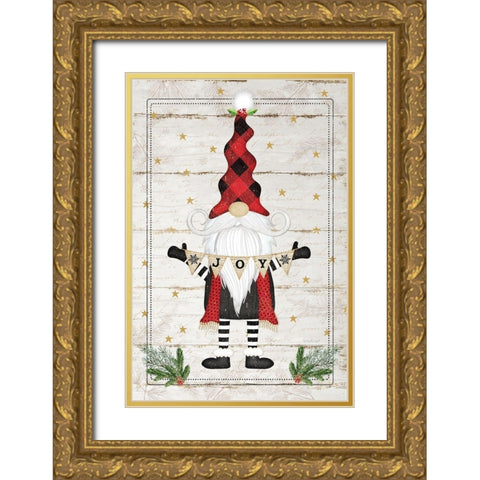 Gnome Joy Gold Ornate Wood Framed Art Print with Double Matting by Pugh, Jennifer