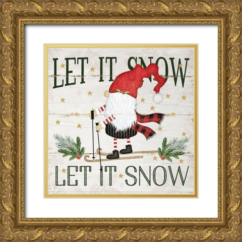 Let it Snow Gnome Gold Ornate Wood Framed Art Print with Double Matting by Pugh, Jennifer