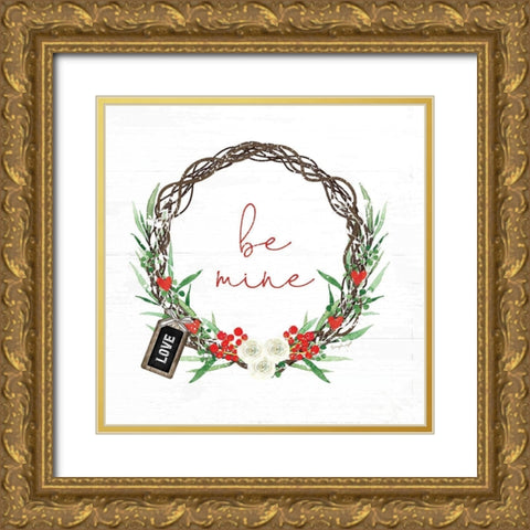 Be Mine Wreath Gold Ornate Wood Framed Art Print with Double Matting by Pugh, Jennifer