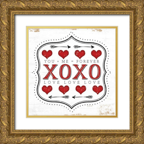 XOXO Gold Ornate Wood Framed Art Print with Double Matting by Pugh, Jennifer