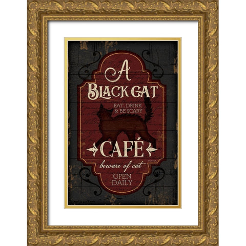 Black Cat CafÃ© Gold Ornate Wood Framed Art Print with Double Matting by Pugh, Jennifer