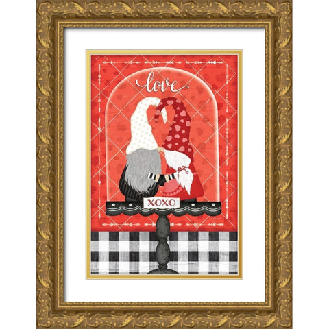 Valentines Gnomes Gold Ornate Wood Framed Art Print with Double Matting by Pugh, Jennifer