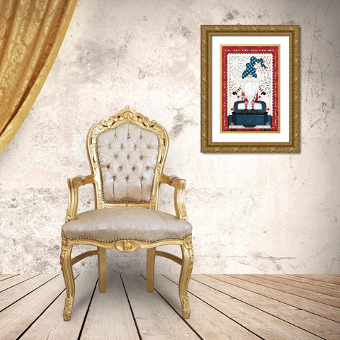 Patriotic Gnome Gold Ornate Wood Framed Art Print with Double Matting by Pugh, Jennifer