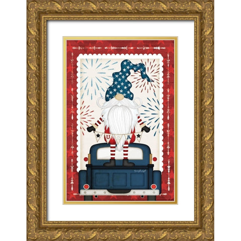 Patriotic Gnome Gold Ornate Wood Framed Art Print with Double Matting by Pugh, Jennifer