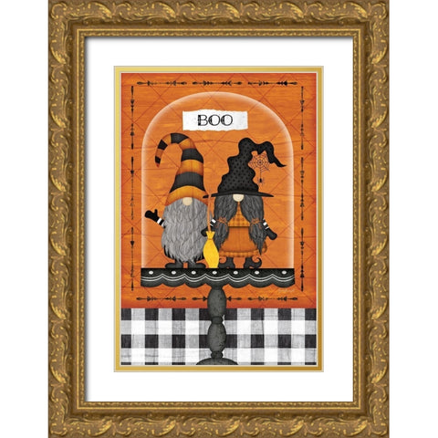 Halloween Gnomes Gold Ornate Wood Framed Art Print with Double Matting by Pugh, Jennifer