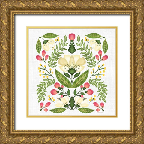 Folk Floral I Gold Ornate Wood Framed Art Print with Double Matting by Pugh, Jennifer