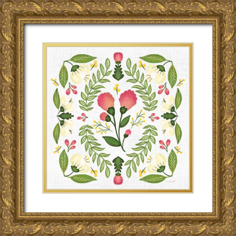 Folk Floral II Gold Ornate Wood Framed Art Print with Double Matting by Pugh, Jennifer