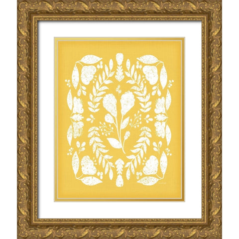 Folk Floral in Yellow Gold Ornate Wood Framed Art Print with Double Matting by Pugh, Jennifer