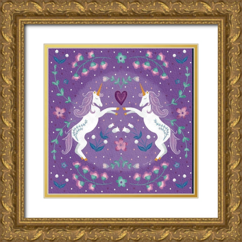 Purple Unicorn II Gold Ornate Wood Framed Art Print with Double Matting by Pugh, Jennifer