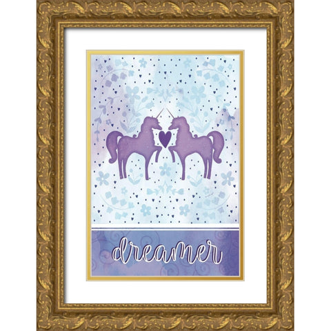 Watercolor Unicorn III Gold Ornate Wood Framed Art Print with Double Matting by Pugh, Jennifer