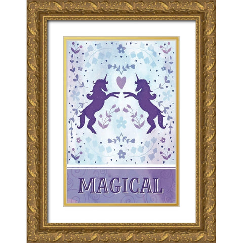 Watercolor Unicorn IV Gold Ornate Wood Framed Art Print with Double Matting by Pugh, Jennifer