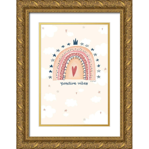Positive Vibes Gold Ornate Wood Framed Art Print with Double Matting by Pugh, Jennifer