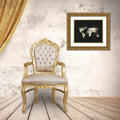 World Map Gold Ornate Wood Framed Art Print with Double Matting by Pugh, Jennifer