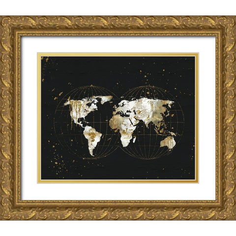 World Map Gold Ornate Wood Framed Art Print with Double Matting by Pugh, Jennifer