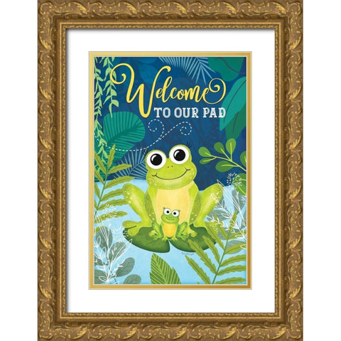 Welcome Frog Gold Ornate Wood Framed Art Print with Double Matting by Pugh, Jennifer