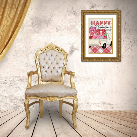 Happy Valentines Day Gold Ornate Wood Framed Art Print with Double Matting by Pugh, Jennifer