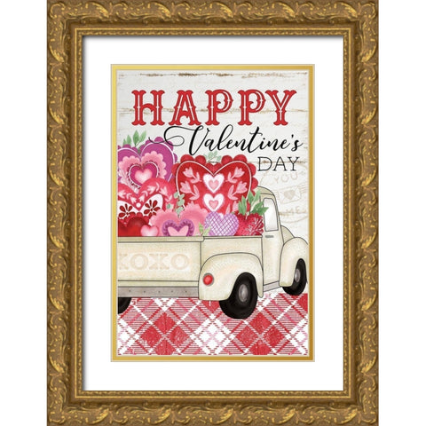 Happy Valentines Day Gold Ornate Wood Framed Art Print with Double Matting by Pugh, Jennifer