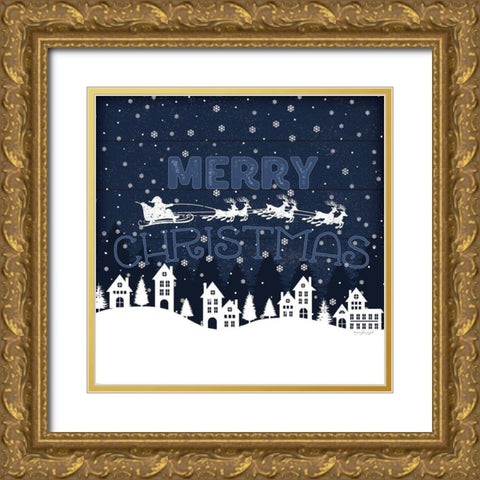 Merry Christmas Gold Ornate Wood Framed Art Print with Double Matting by Pugh, Jennifer