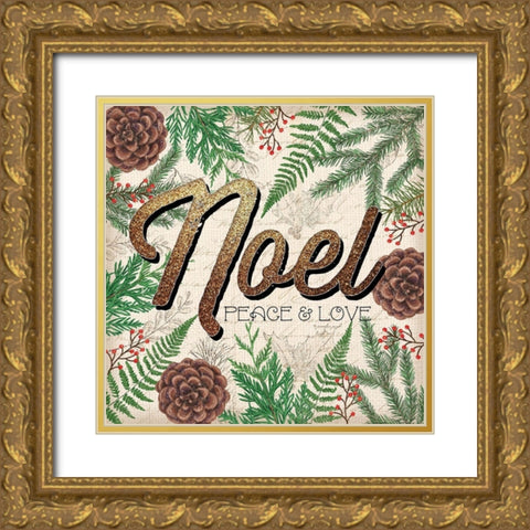 Peace and Love Noel Gold Ornate Wood Framed Art Print with Double Matting by Pugh, Jennifer