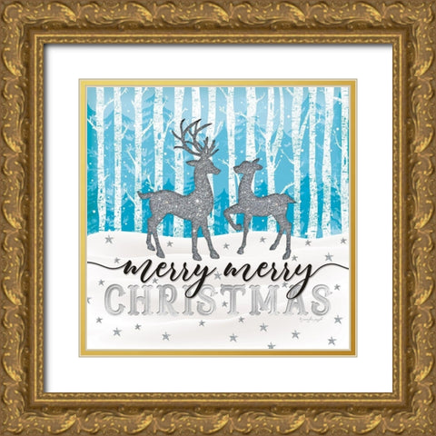 Merry Merry Christmas Gold Ornate Wood Framed Art Print with Double Matting by Pugh, Jennifer