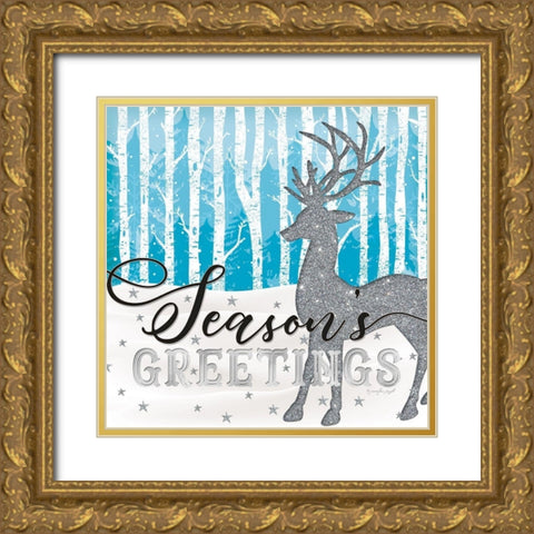 Seasons Greetings Gold Ornate Wood Framed Art Print with Double Matting by Pugh, Jennifer