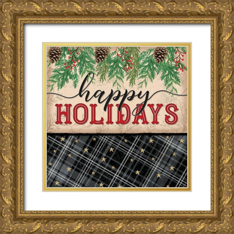 Happy Holidays Gold Ornate Wood Framed Art Print with Double Matting by Pugh, Jennifer