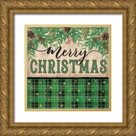 Merry Christmas Gold Ornate Wood Framed Art Print with Double Matting by Pugh, Jennifer