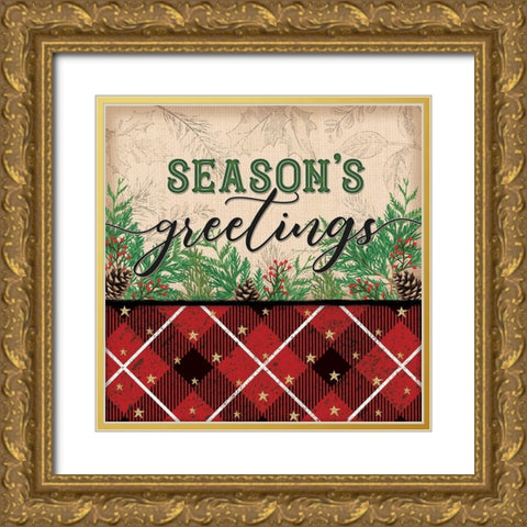 Seasons Greetings Gold Ornate Wood Framed Art Print with Double Matting by Pugh, Jennifer