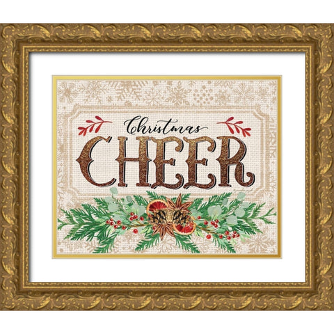 Christmas Cheer Gold Ornate Wood Framed Art Print with Double Matting by Pugh, Jennifer