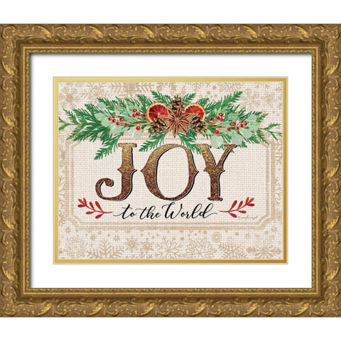 Joy to the World Gold Ornate Wood Framed Art Print with Double Matting by Pugh, Jennifer