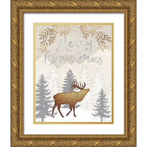 Merry Christmas Gold Ornate Wood Framed Art Print with Double Matting by Pugh, Jennifer