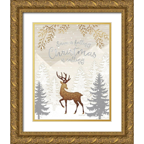 Snow is Falling Gold Ornate Wood Framed Art Print with Double Matting by Pugh, Jennifer