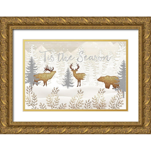 Tis the Season Gold Ornate Wood Framed Art Print with Double Matting by Pugh, Jennifer