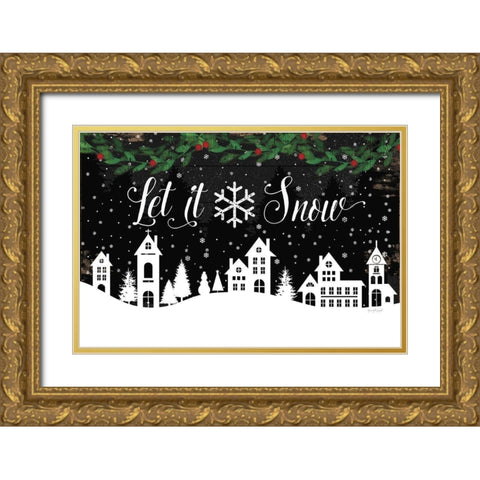 Let It Snow Gold Ornate Wood Framed Art Print with Double Matting by Pugh, Jennifer